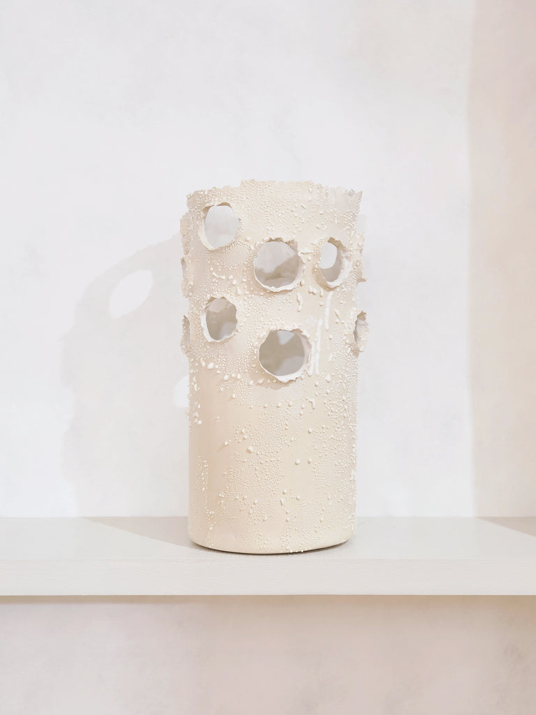 Tall White Lichen Roosting Vase