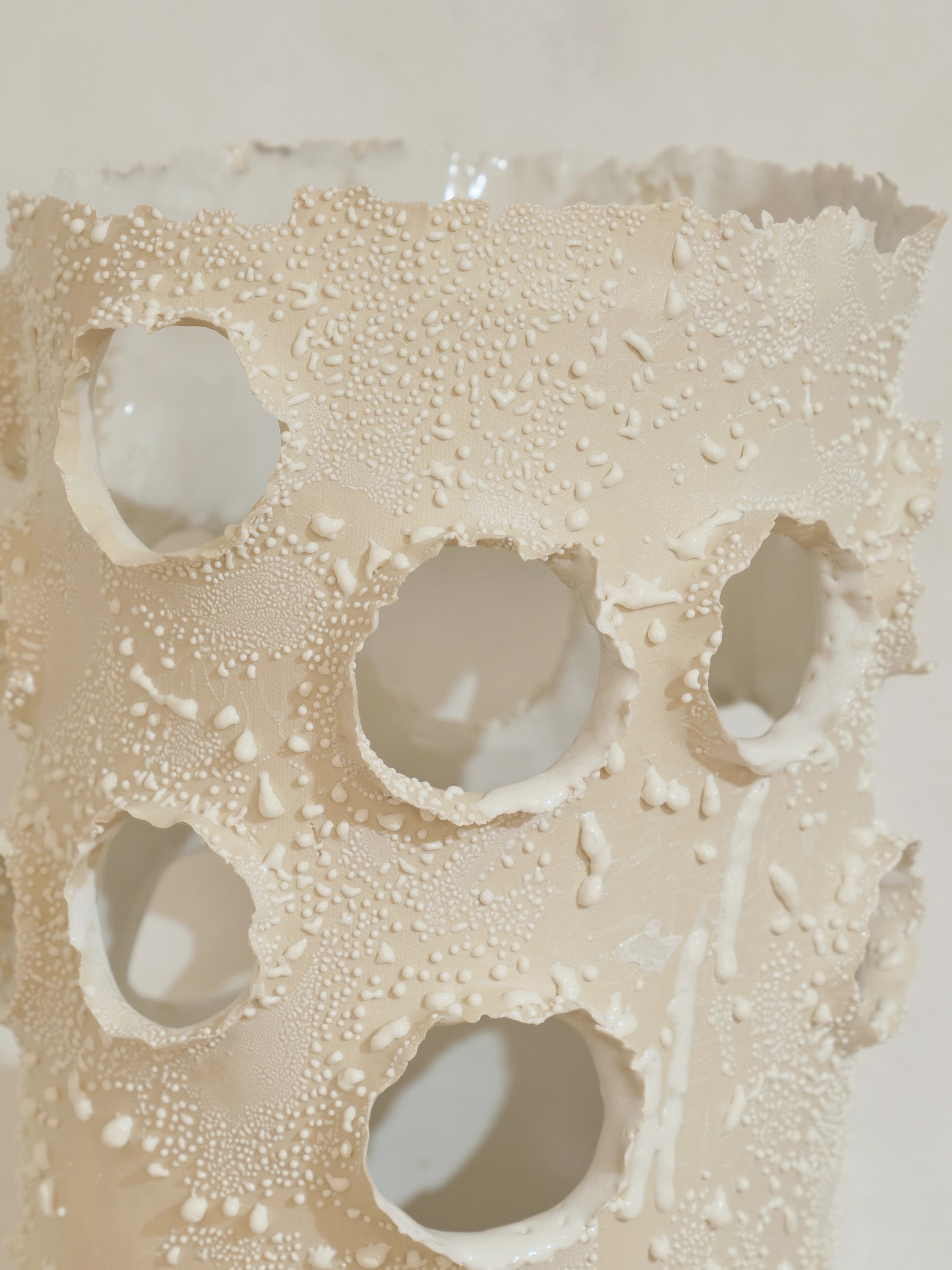 Tall White Lichen Roosting Vase