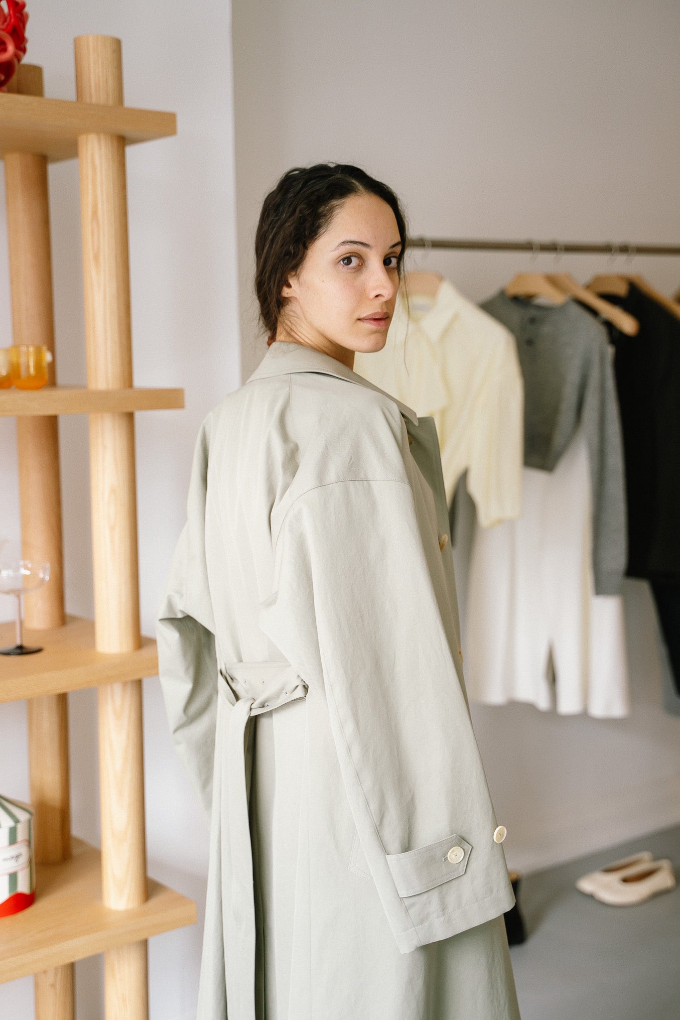 Washed Finx Gabardine Soutien Collar Coat (Light Khaki)