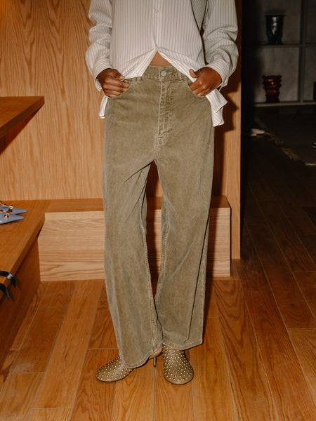 Pigment Dye Finx Corduroy Wide 5p Pants (Olive Brown