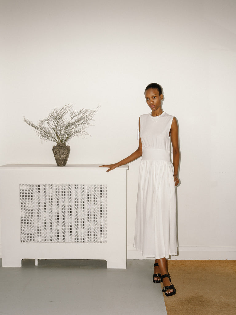 Sleeveless Cotton Tee Dress (Off White)