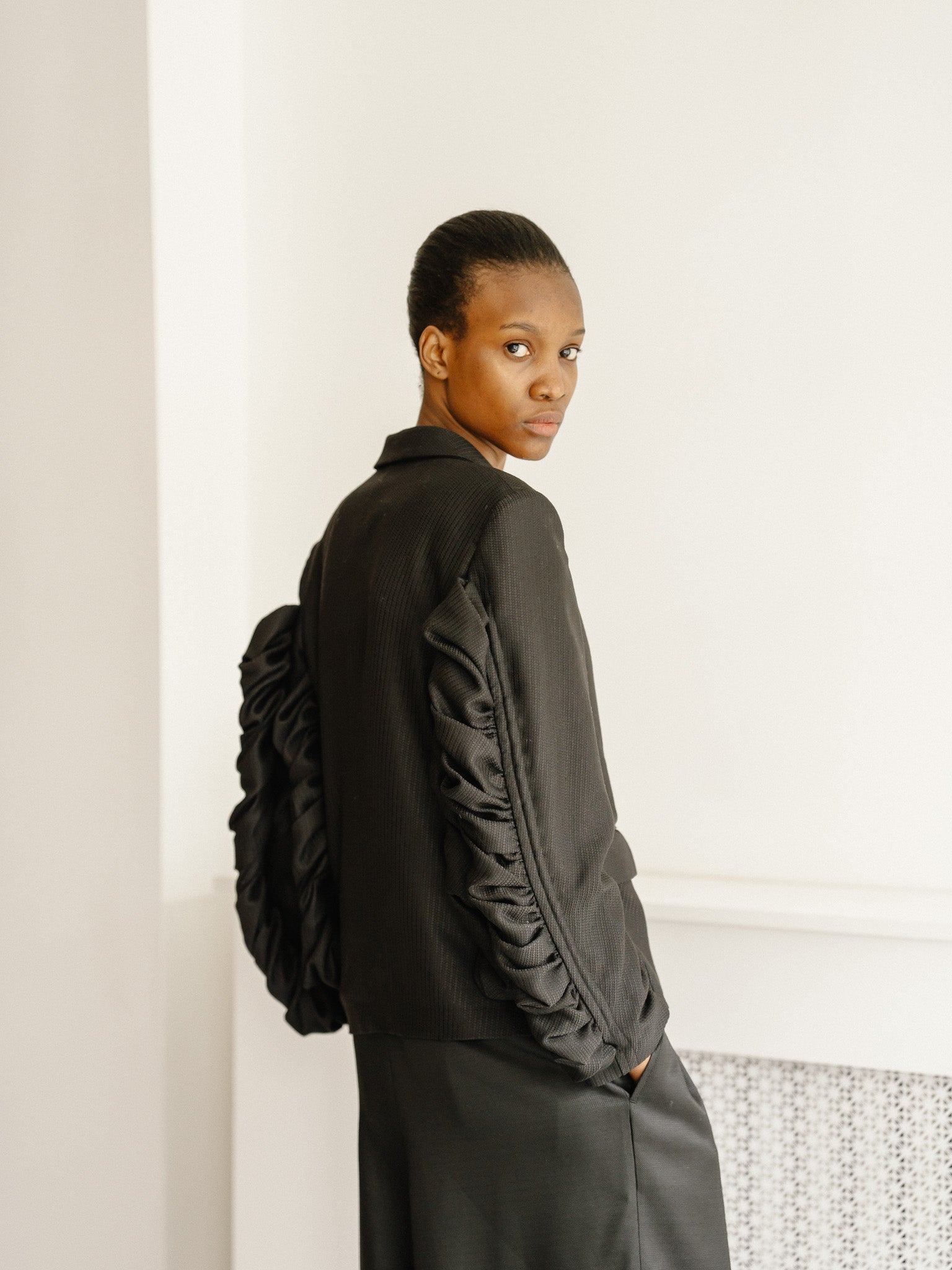 Ruffle Sleeve Blazer