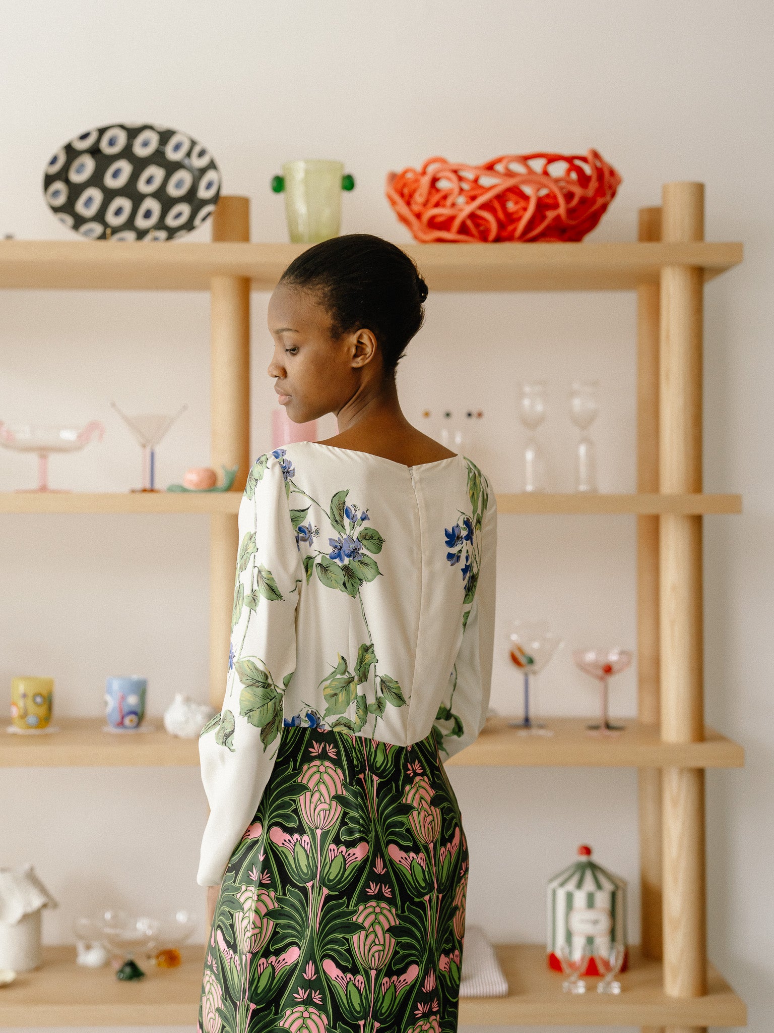 Vintage Prada 2019 Printed Midi Length Dress (White/Green)