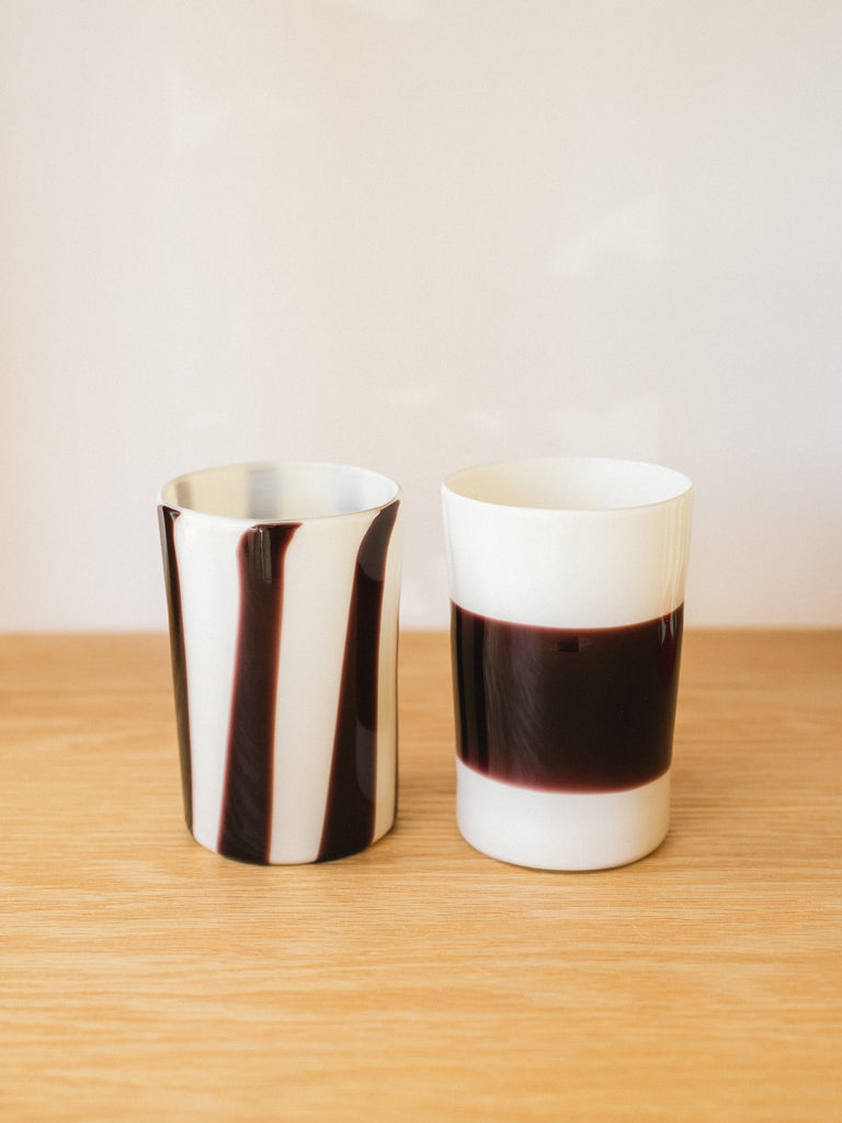 Murano Glass Cup (Horizontal Black/White Stripes)