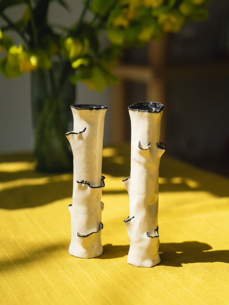 Handmade Ruffle Candle Stand (Cream with Black Rim)