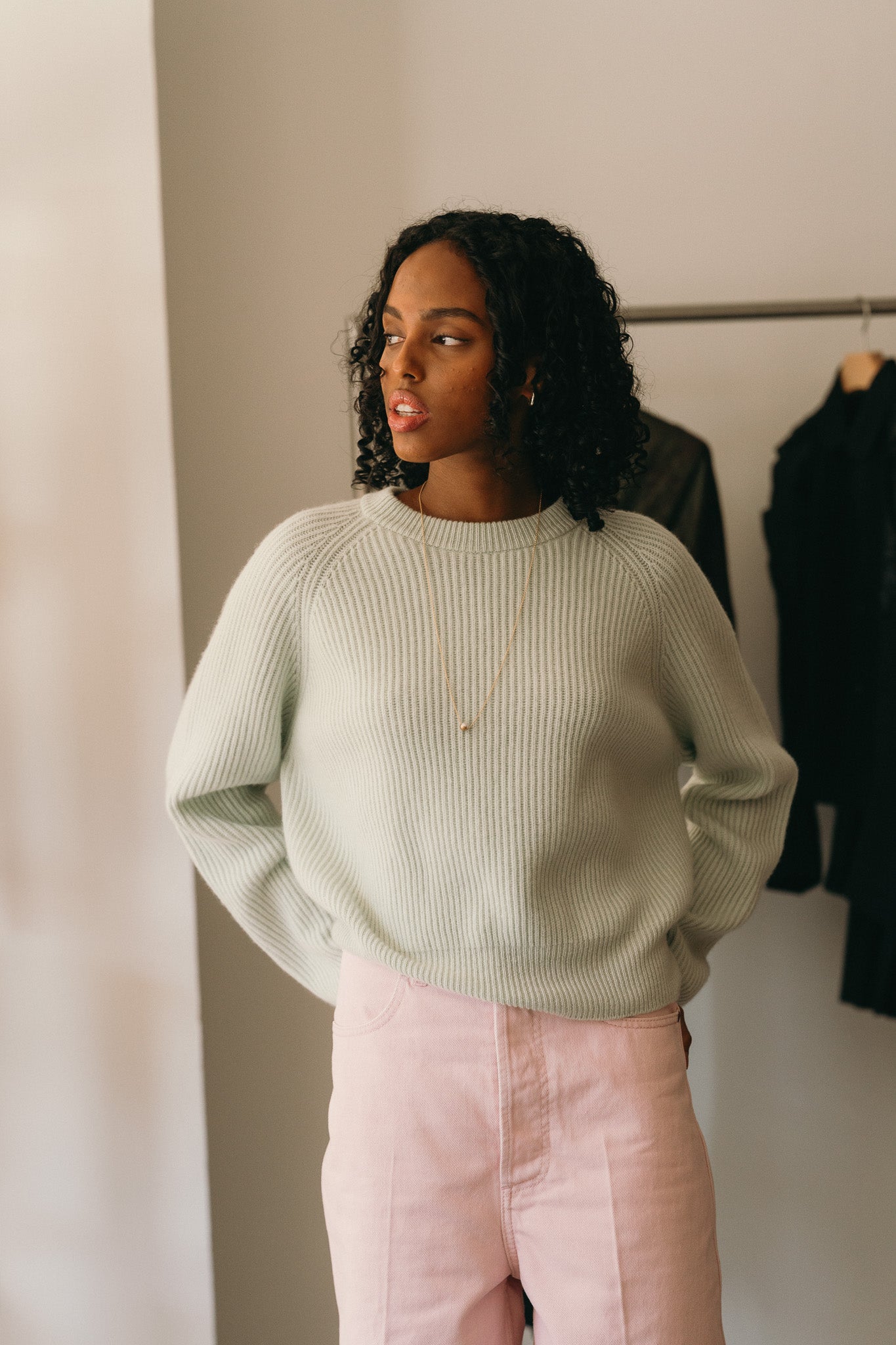 Ribbed Cashmere Cropped Sweater (Mint)