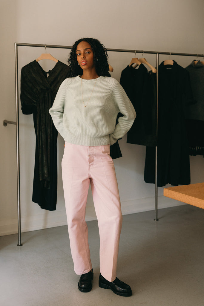 Ribbed Cashmere Cropped Sweater (Mint)