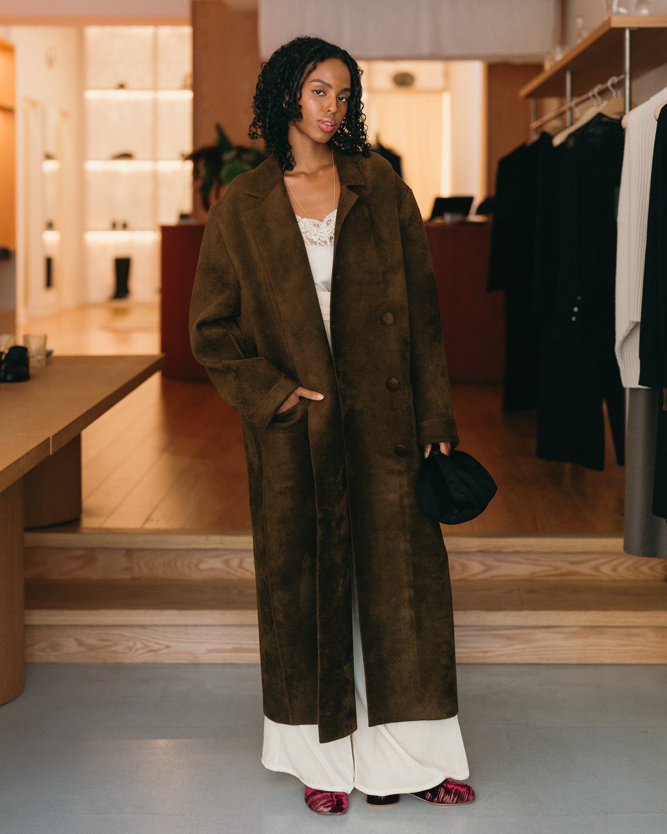 Double Breasted Long Coat (Brown)