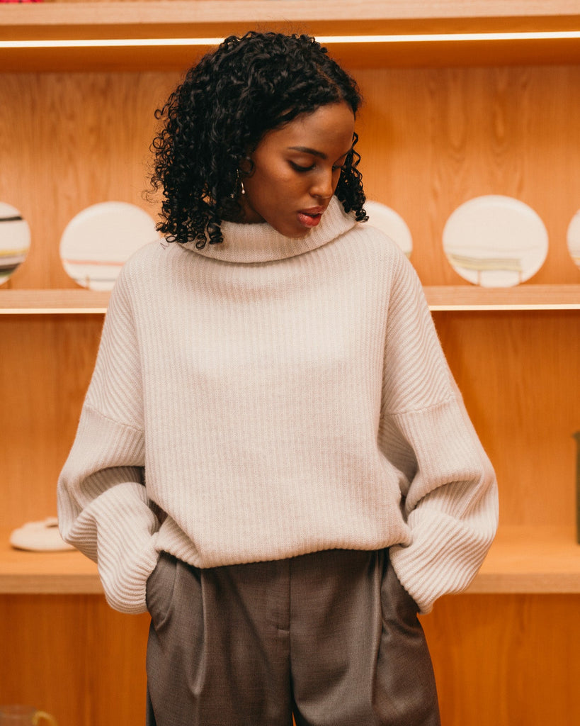 Batwinged T-Neck Sweater (Oatmeal)