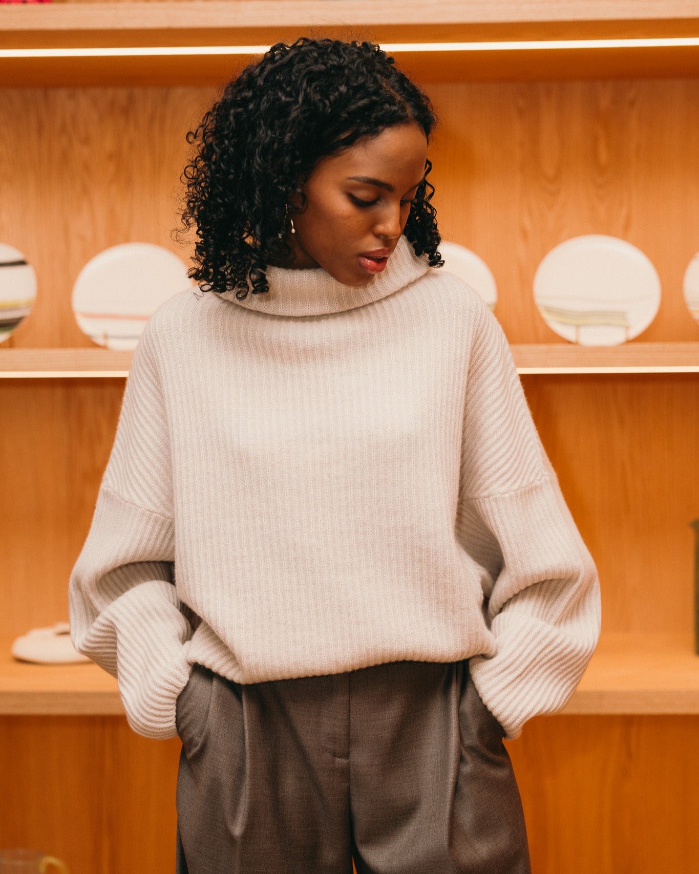 Batwinged T-Neck Sweater (Oatmeal)