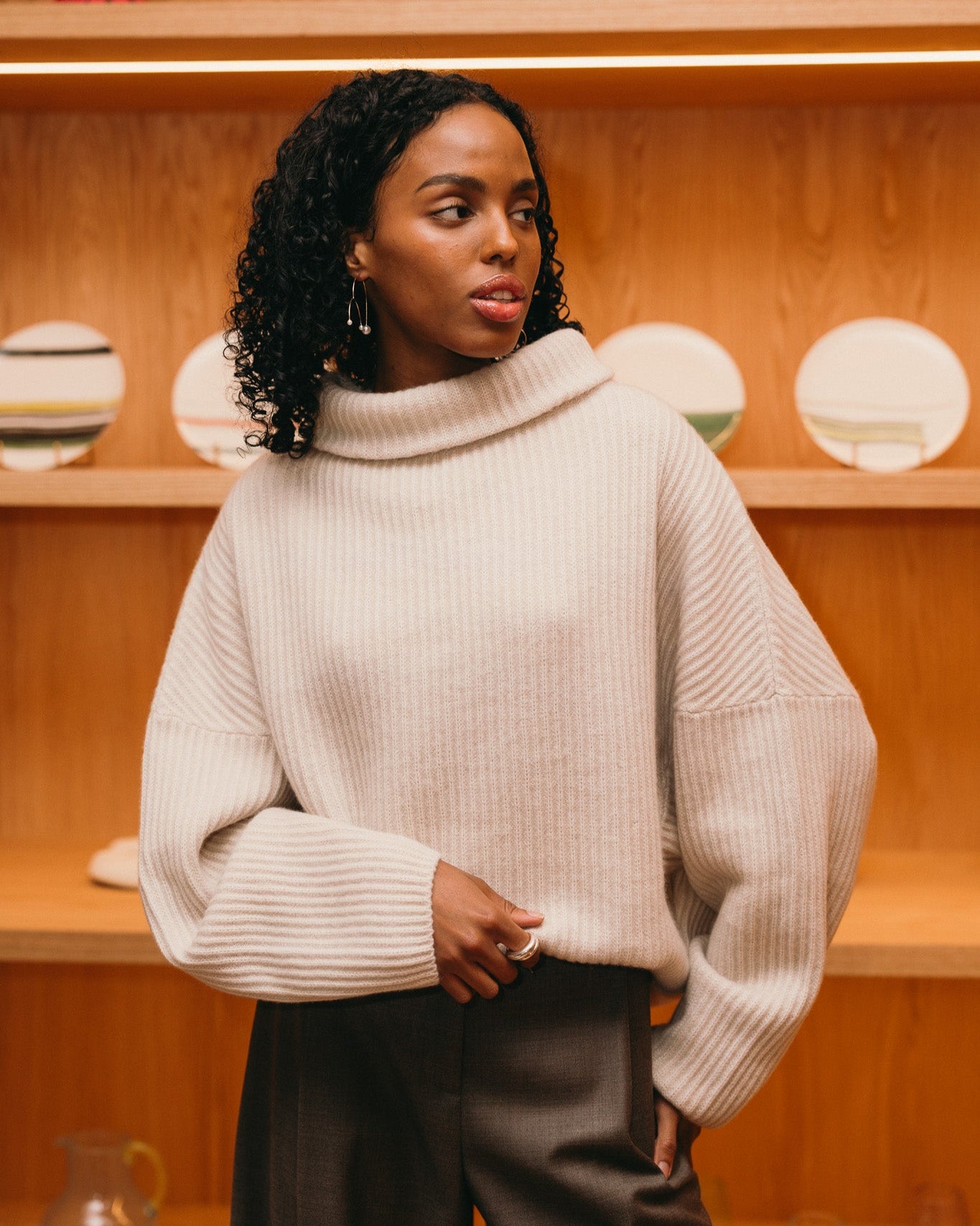 Batwinged T-Neck Sweater (Oatmeal)