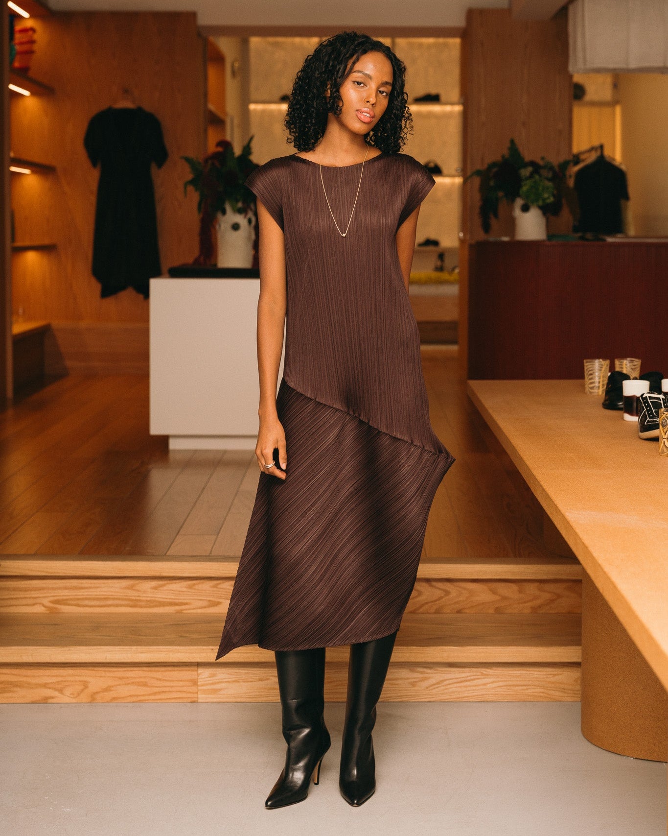 Burgundy Pleated Dress