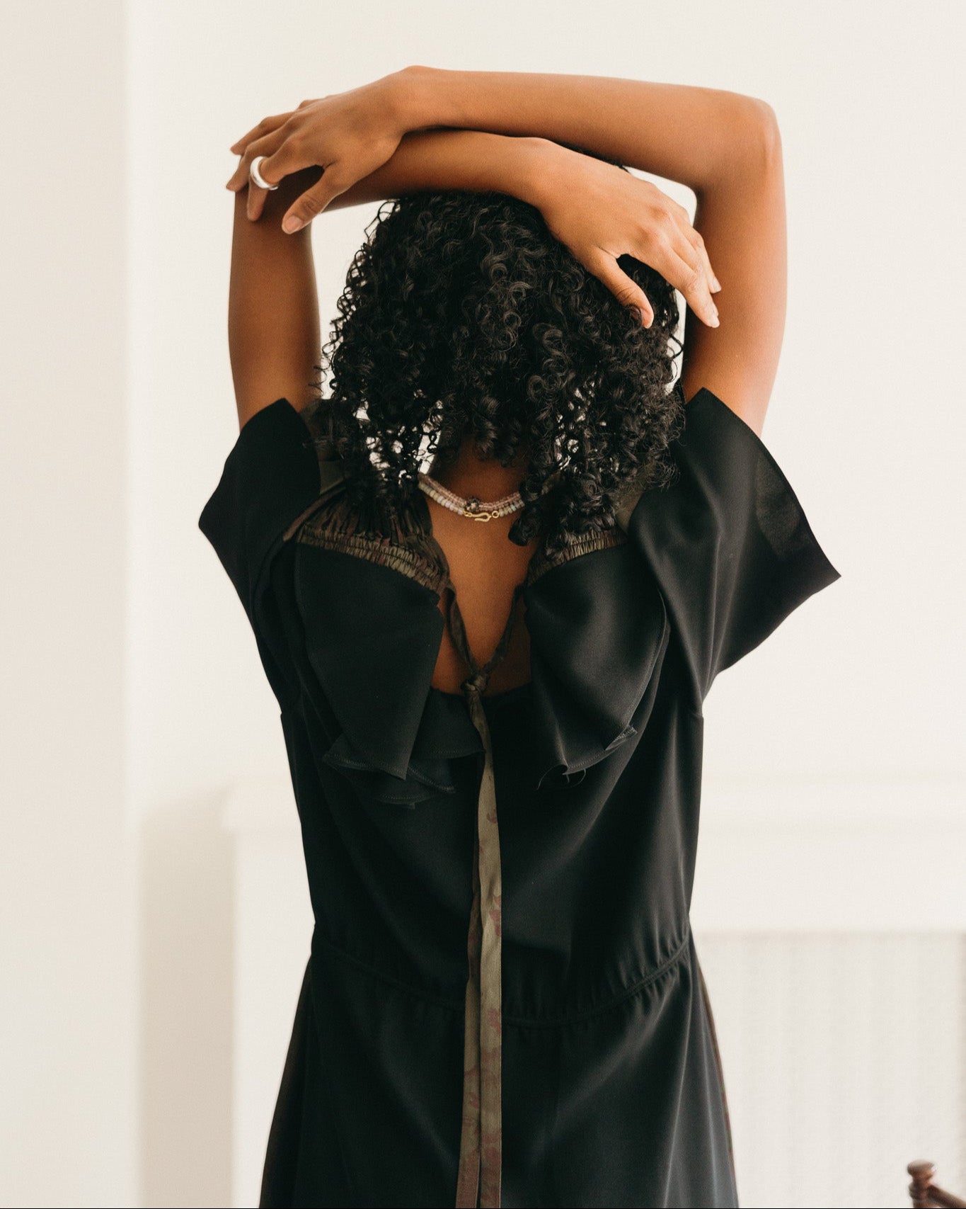 Brown Gathered Reversible Midi Dress