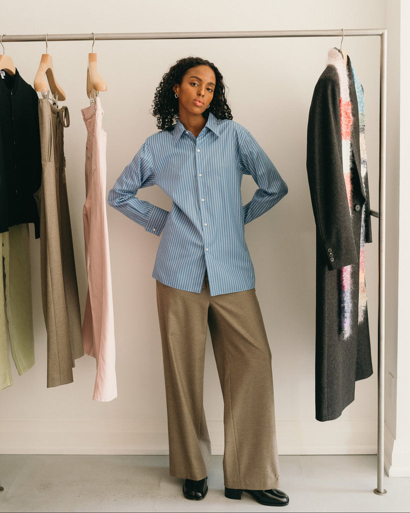 Wool Fulling Flannel Drawstring Pants (Top Brown)