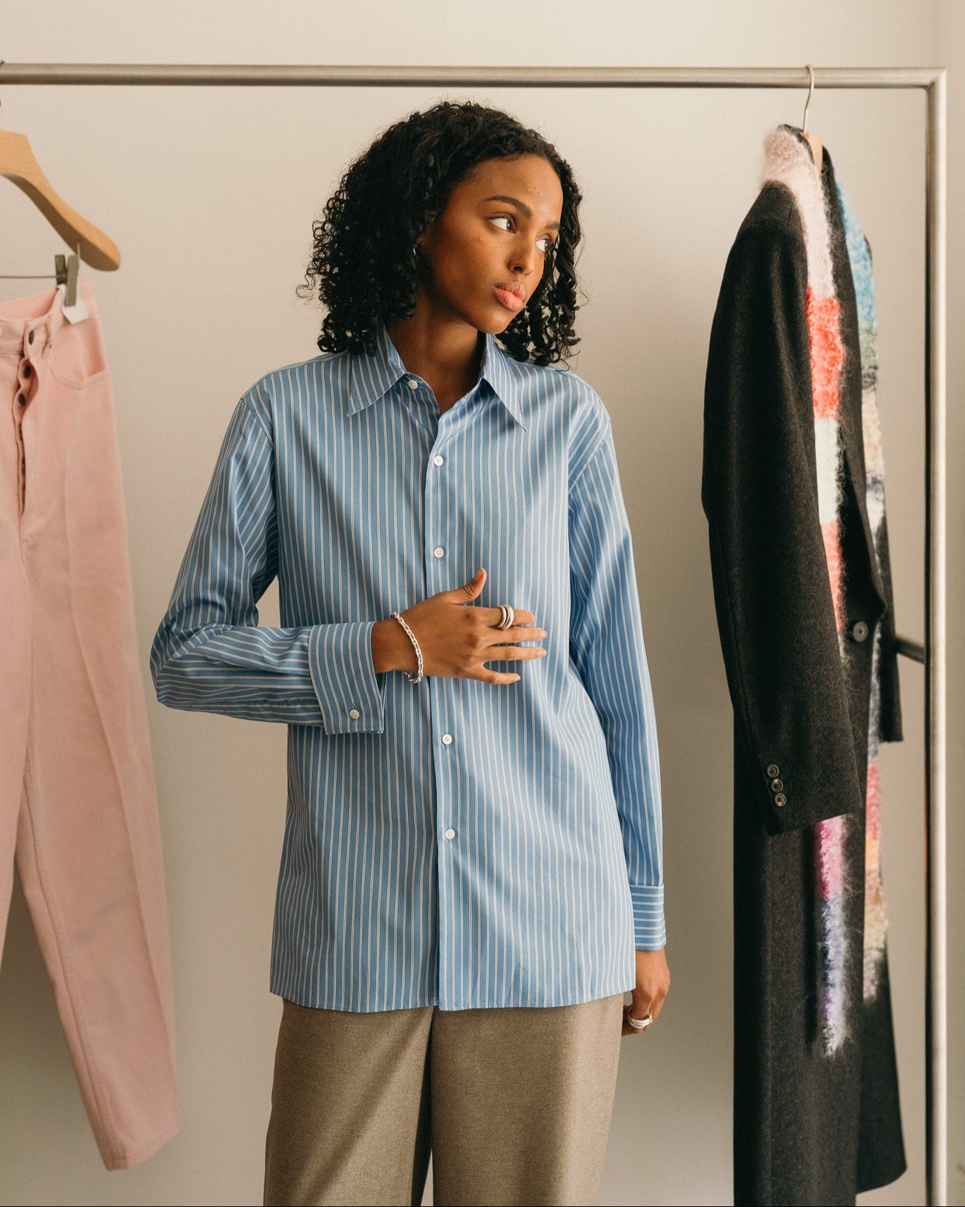 Cotton Silk Stripe Double-Cuff Shirt