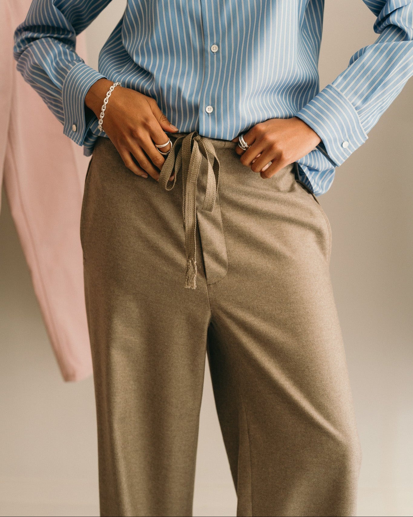 Wool Fulling Flannel Drawstring Pants (Top Brown)