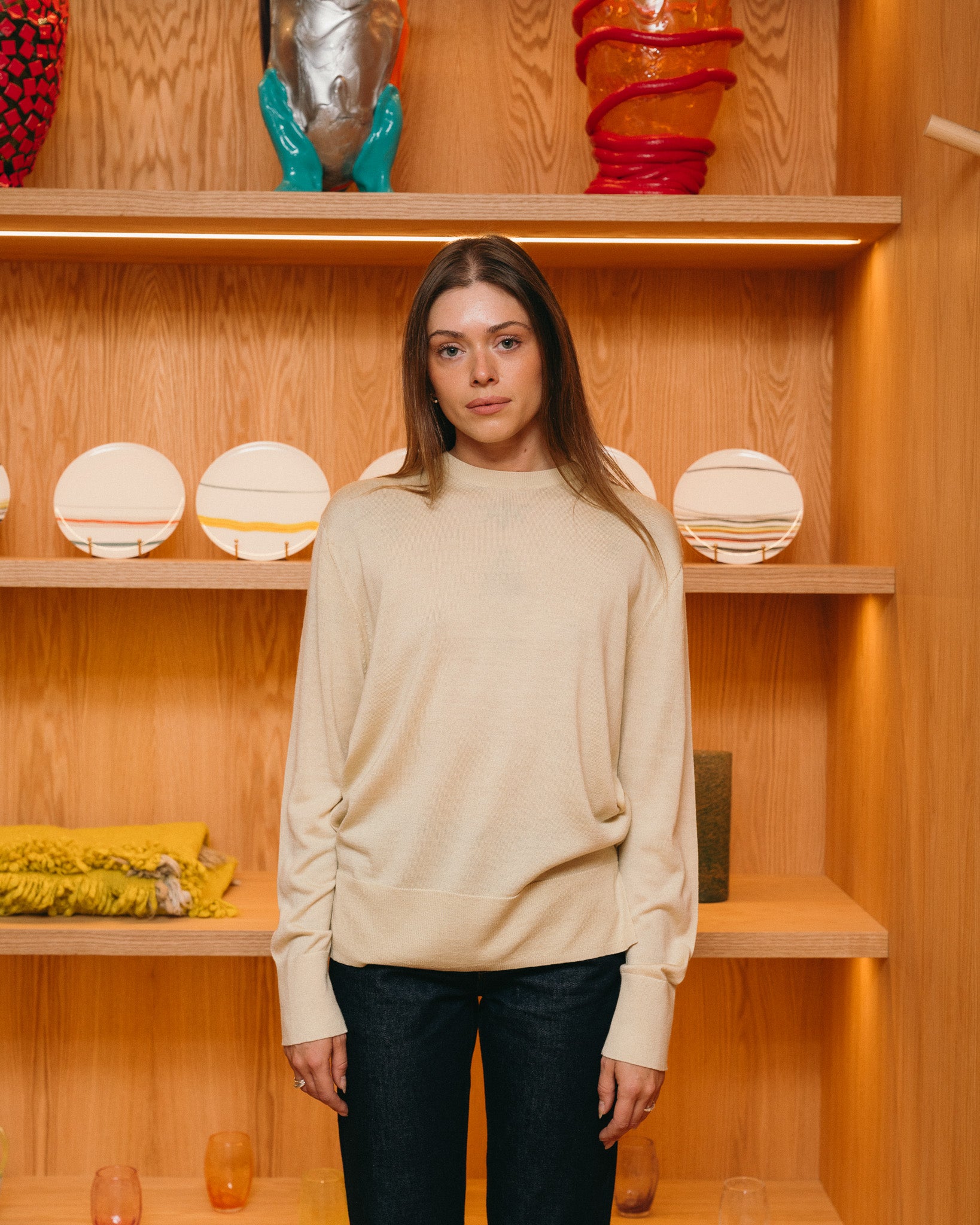 Crew-Neck Wool Silk Knit (Champagne)