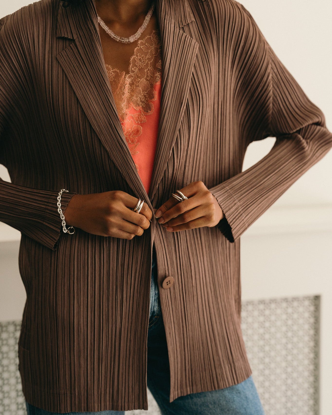 Pleated Blazer (Bronze)