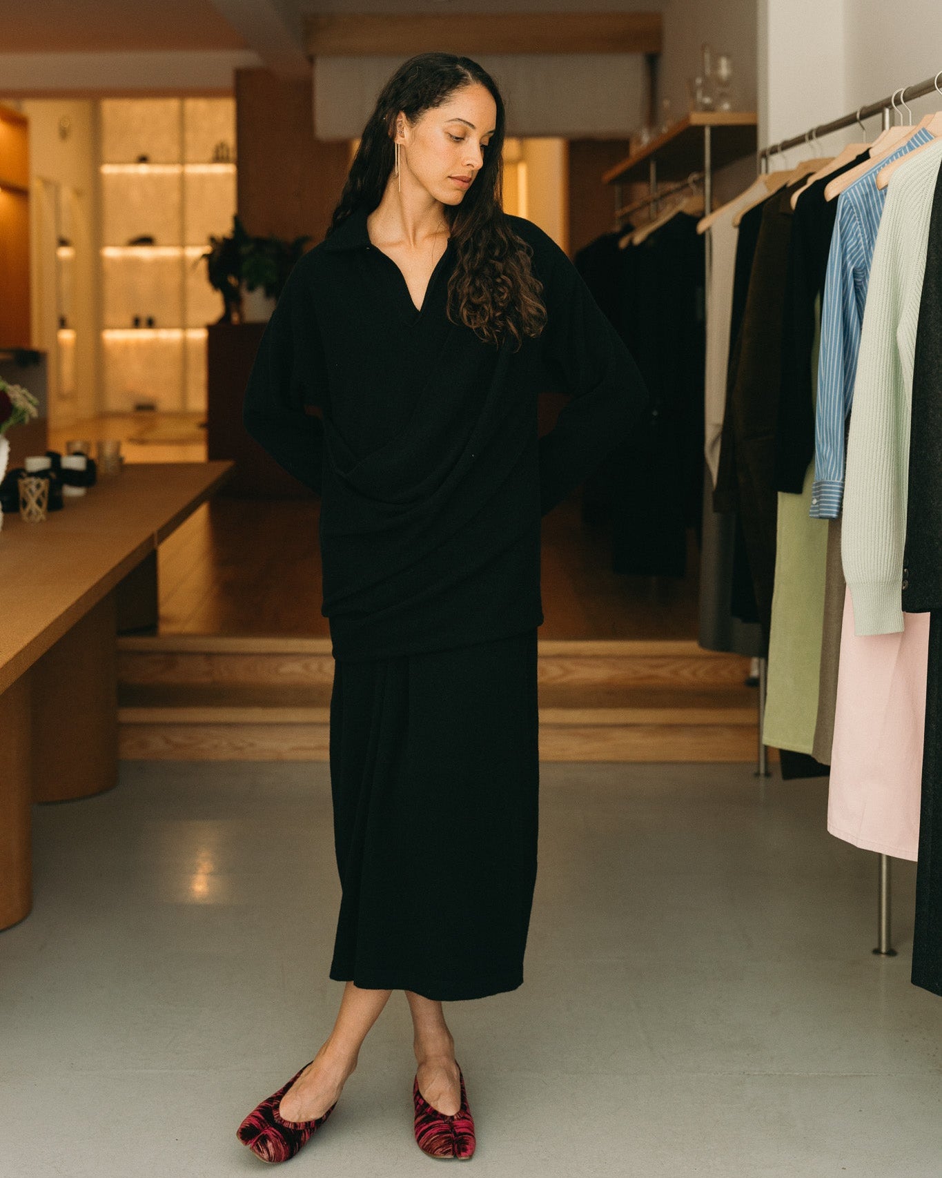 Flannel Polo Dress (Black)