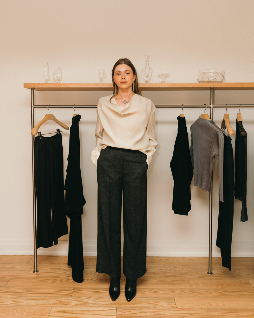 Wide Flannel Trousers (Charcoal Melange)