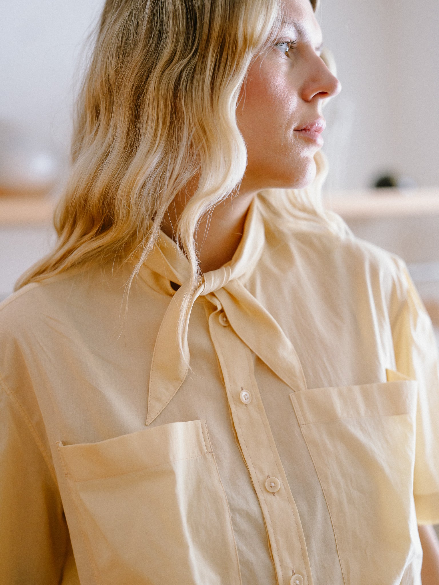 Short Sleeve Shirt with Foulard (Ice Apricot)