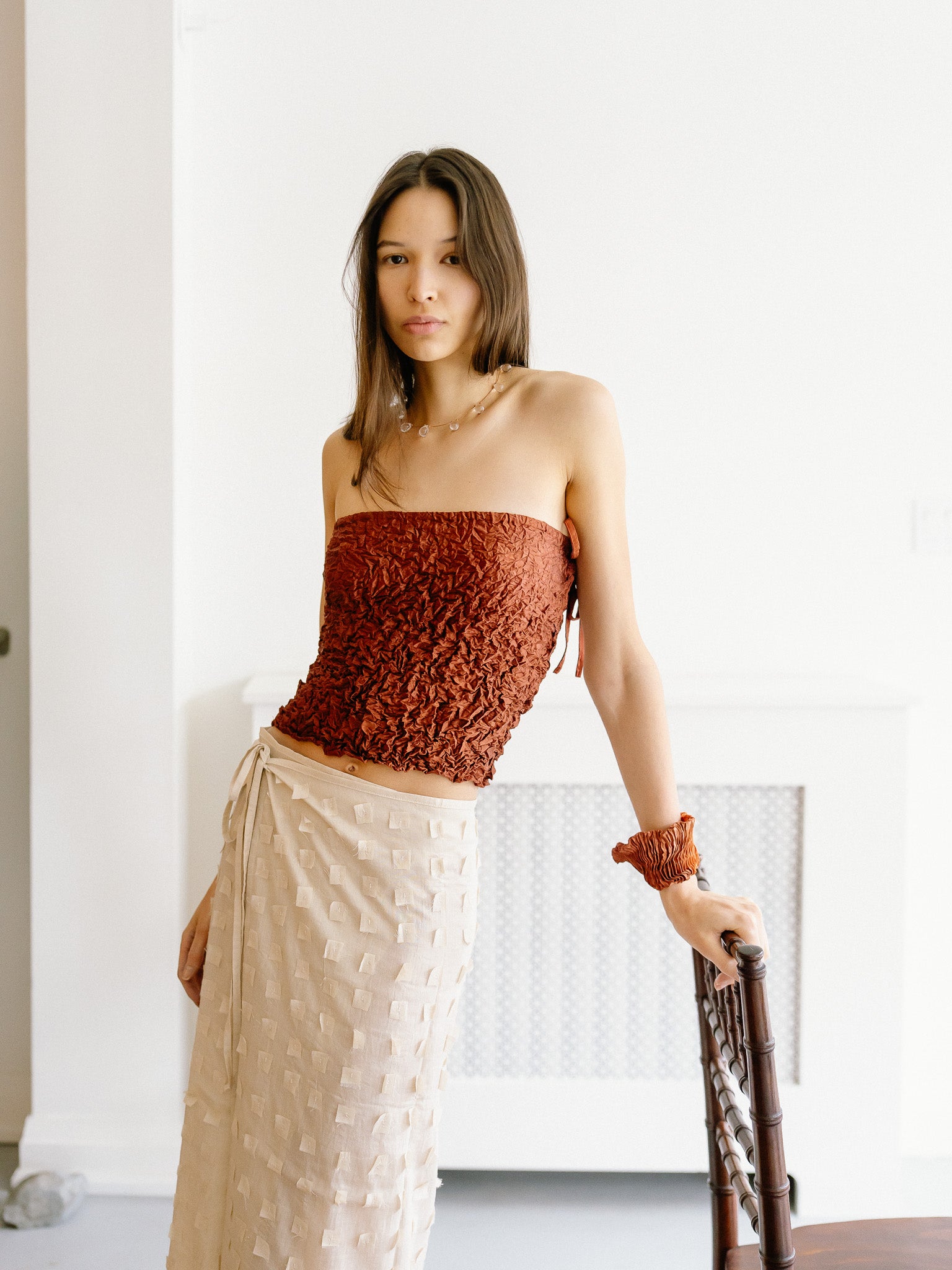 Crumpled Silk Bustier (Mahogany)