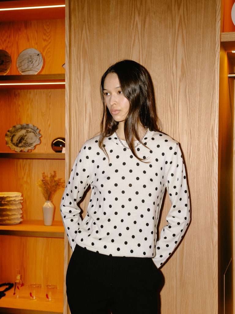 Polka Dot Sweater (White/Black Dots)