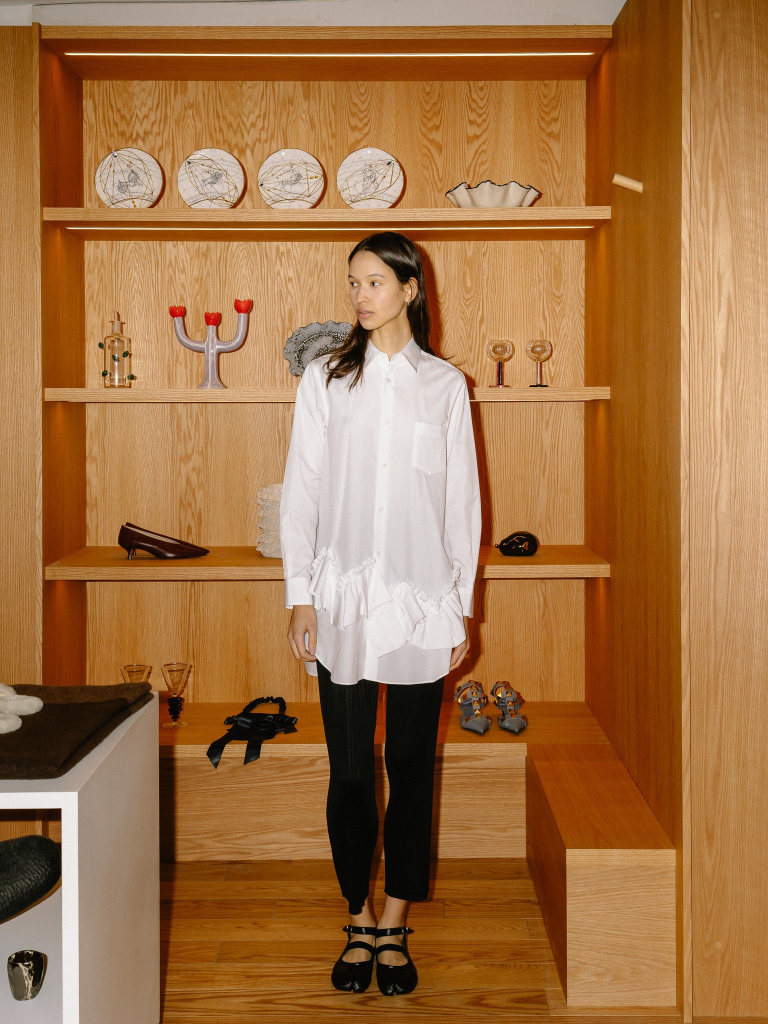 Long Ruffle Cotton Blouse