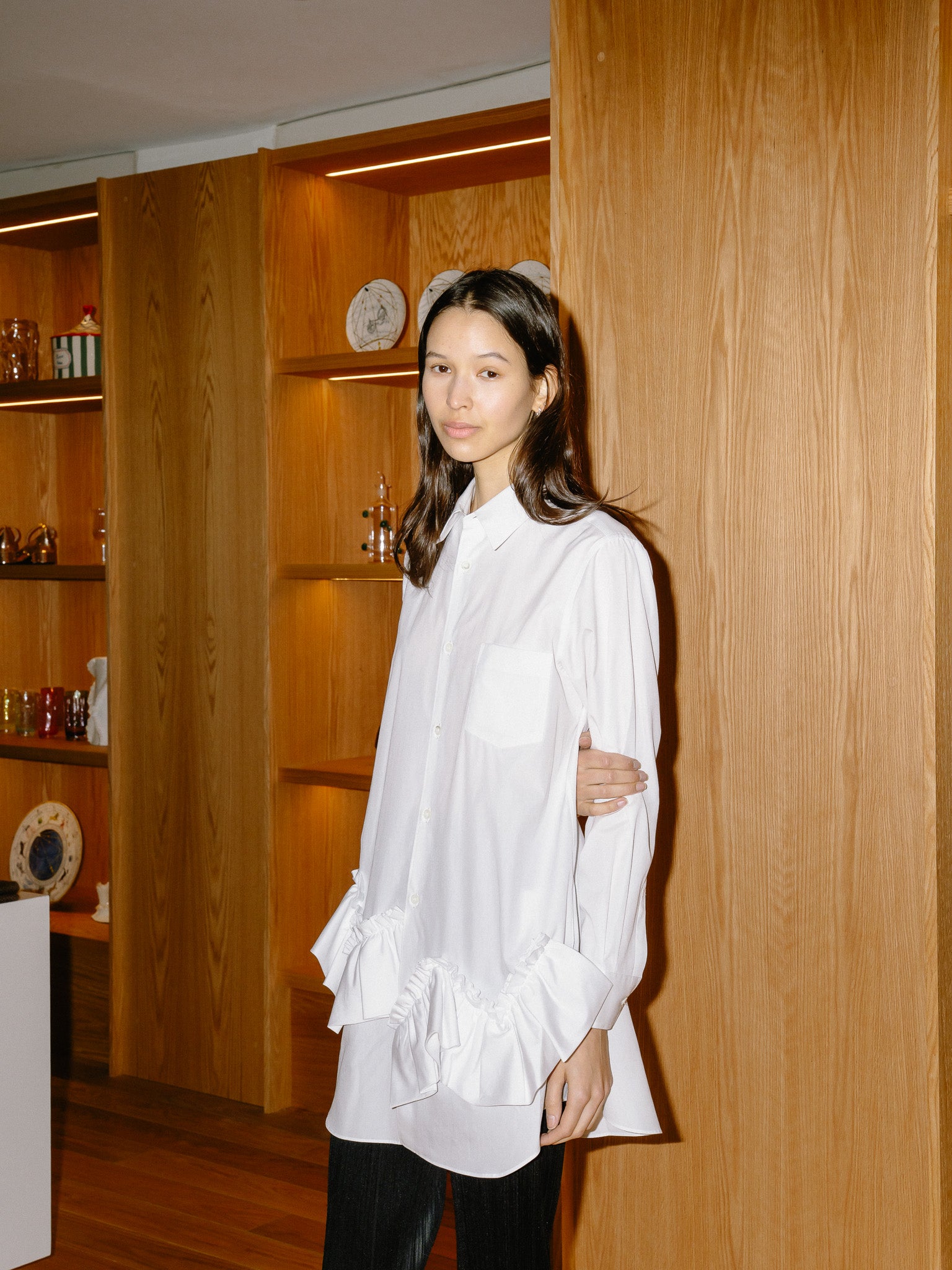 Long Ruffle Cotton Blouse