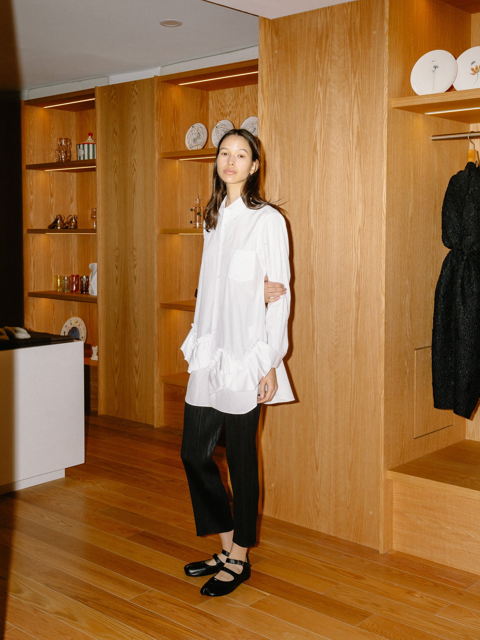 Long Ruffle Cotton Blouse