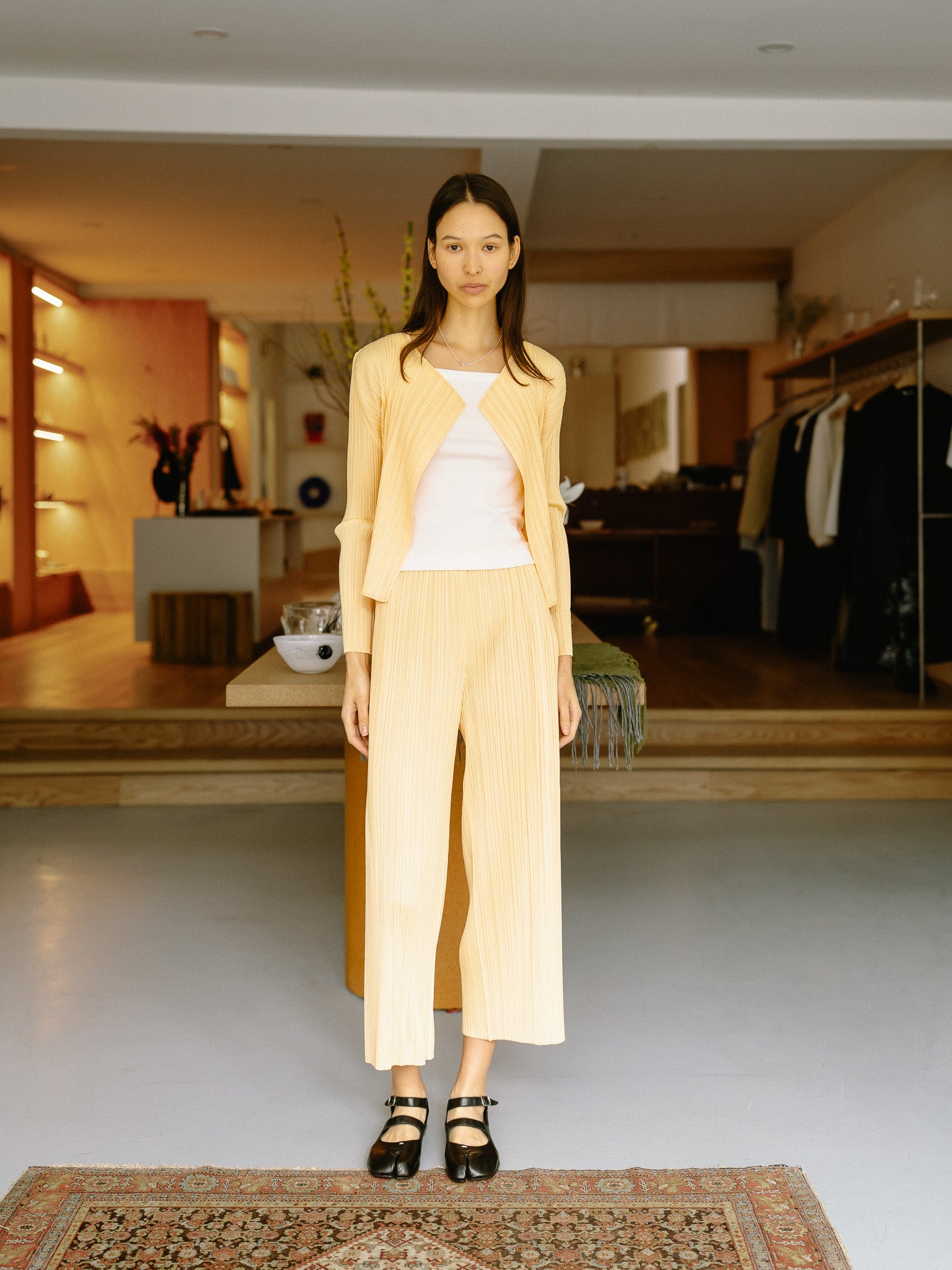 Wide Leg Pleated Pants (Light Orange)