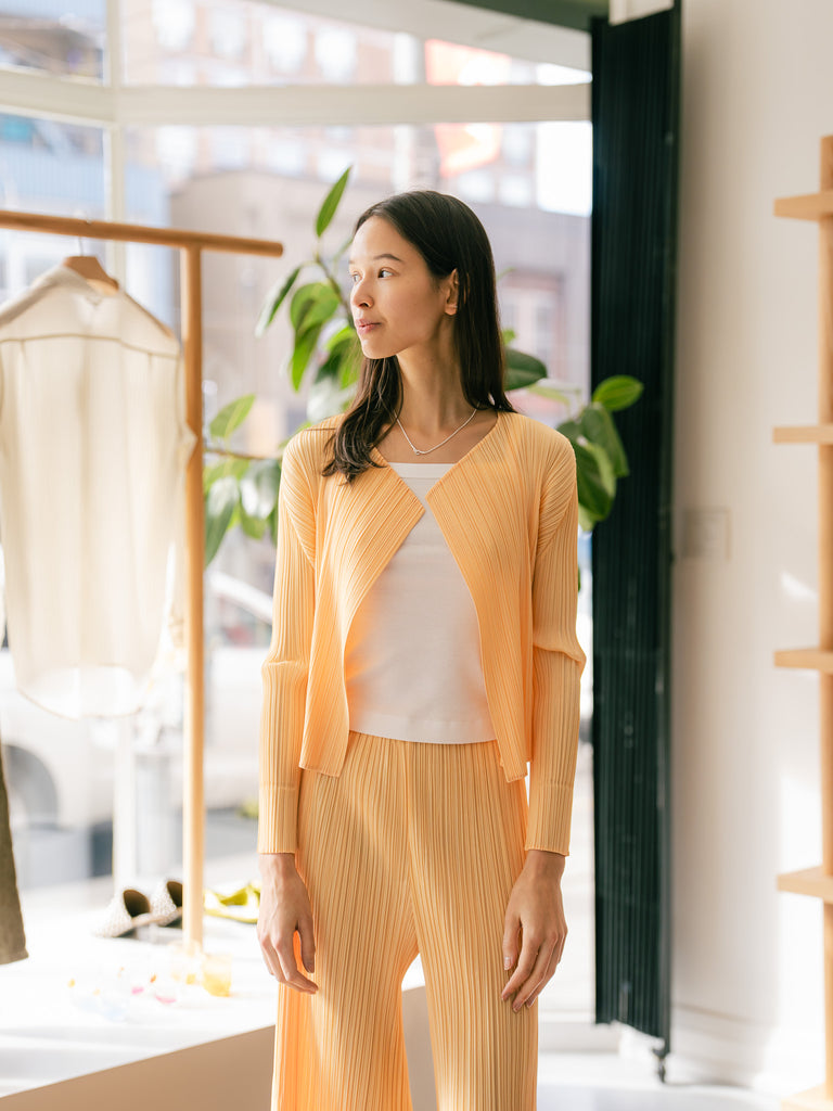Pleated Cardigan (Light Orange)