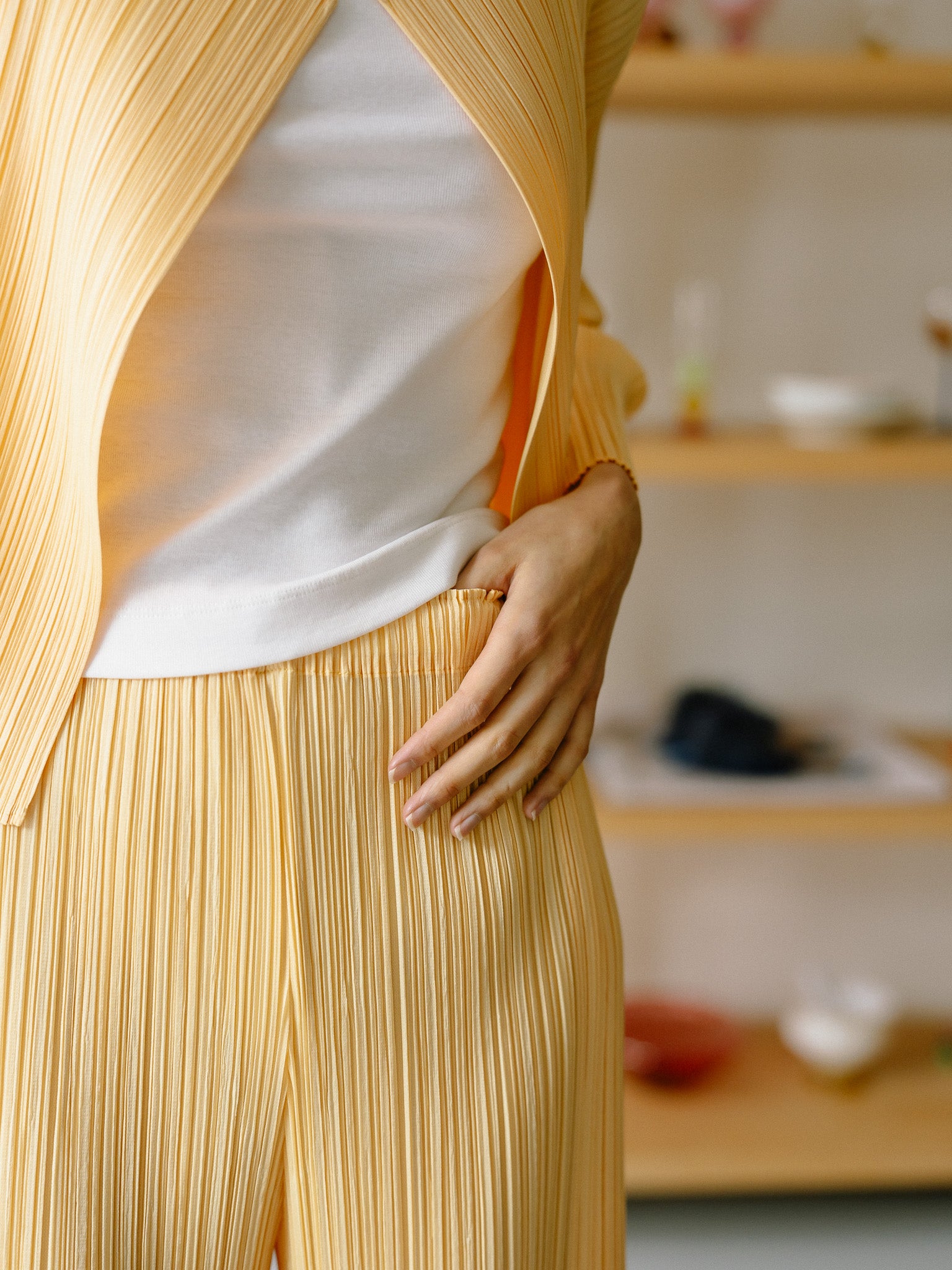 Pleated Cardigan (Light Orange)