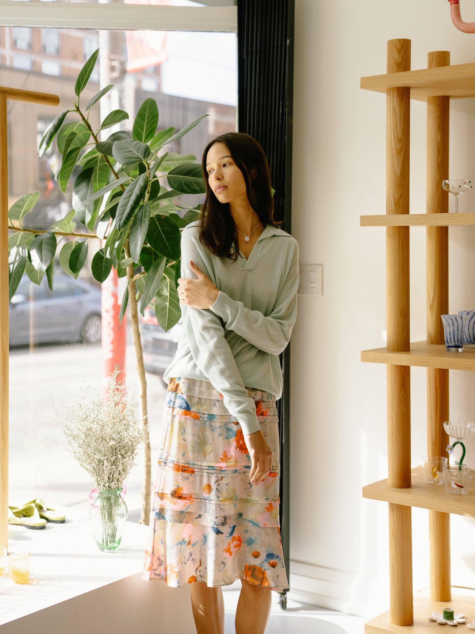 Vintage Celine Silk Midi Skirt