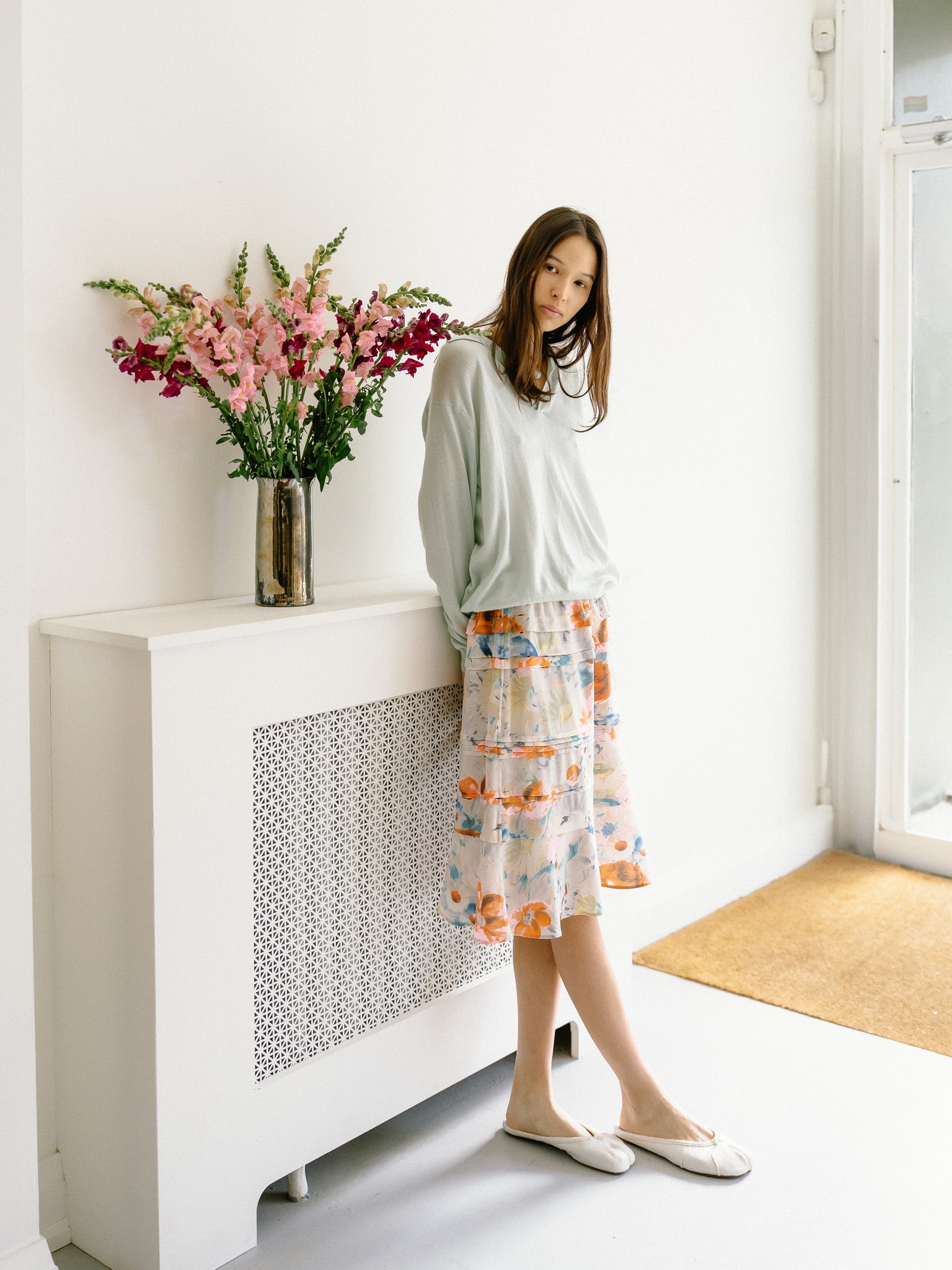 Vintage Celine Silk Midi Skirt