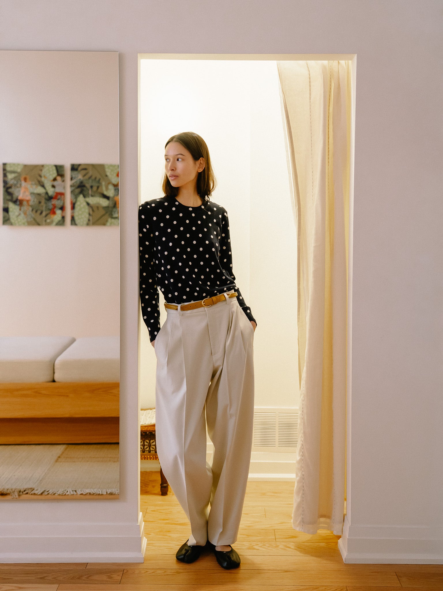 Double Pleated Wide Pants (Chalk)