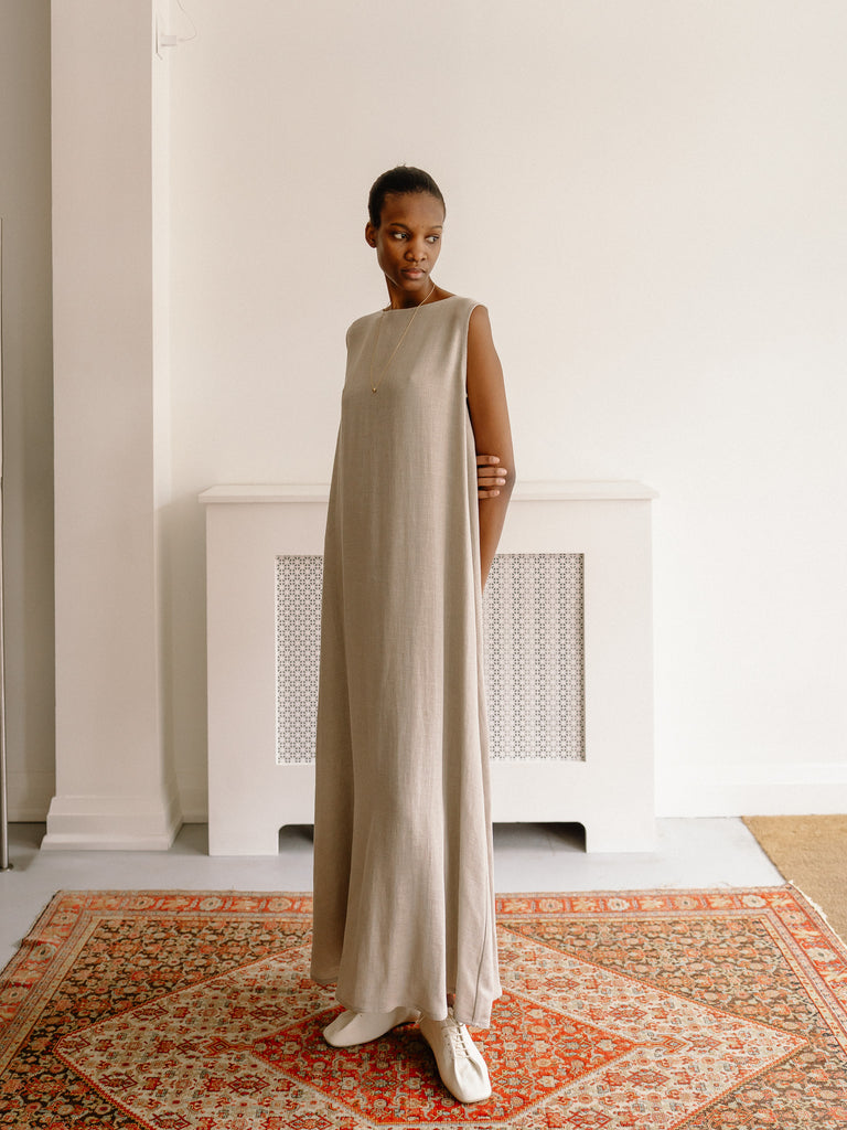 Long Tank Dress Crepe Linen (Natural)