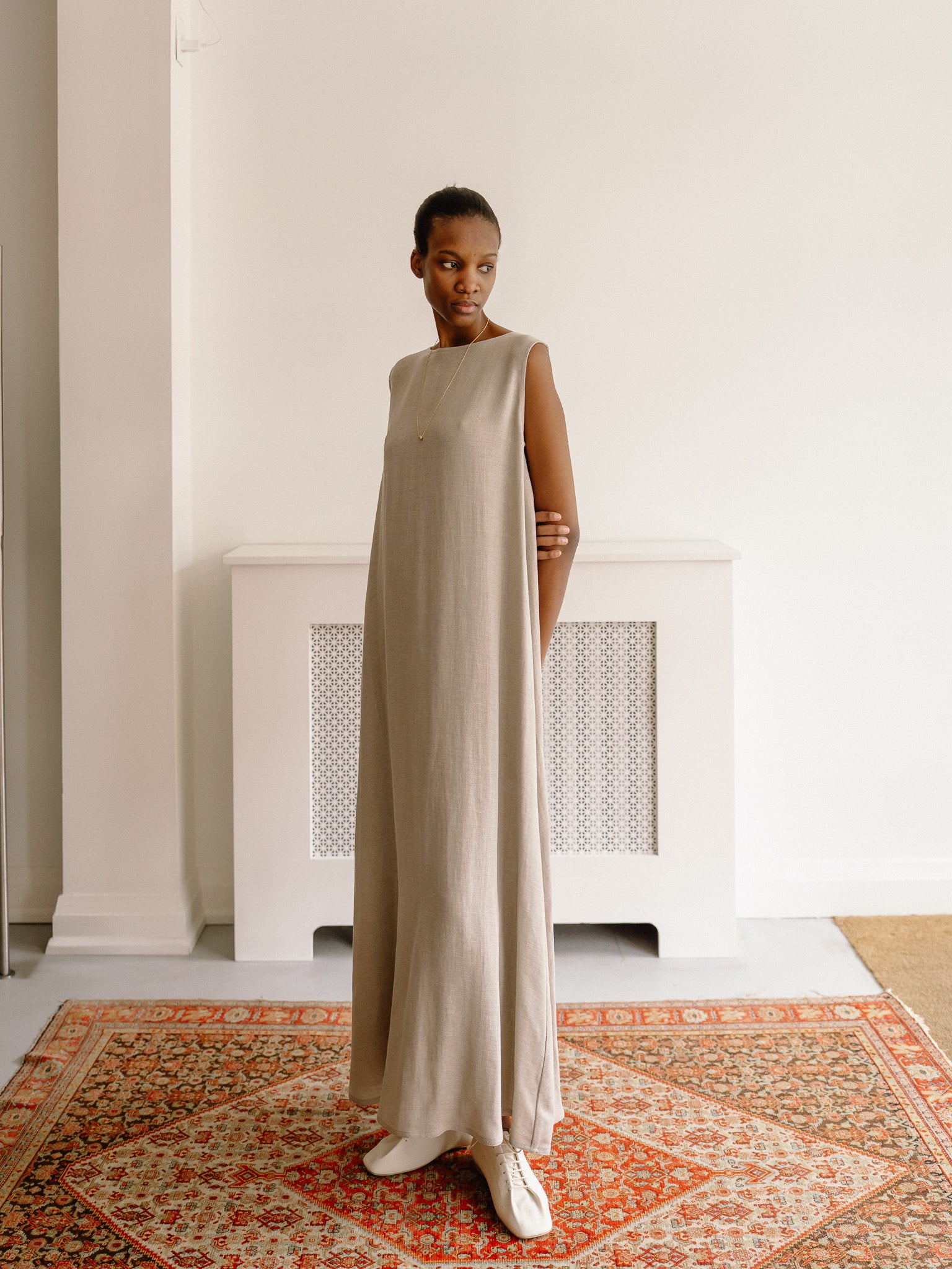 Long Tank Dress Crepe Linen (Natural)