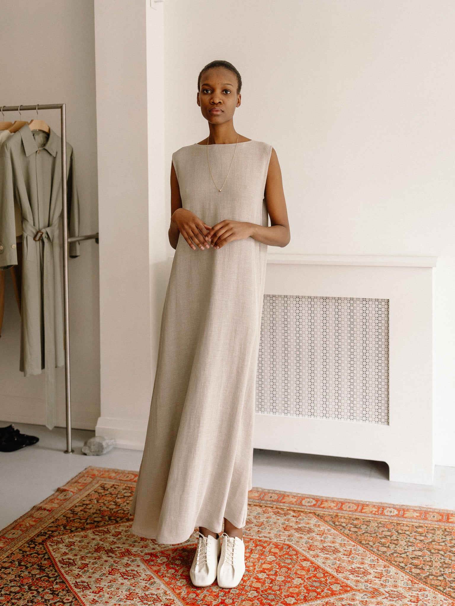 Long Tank Dress Crepe Linen (Natural)