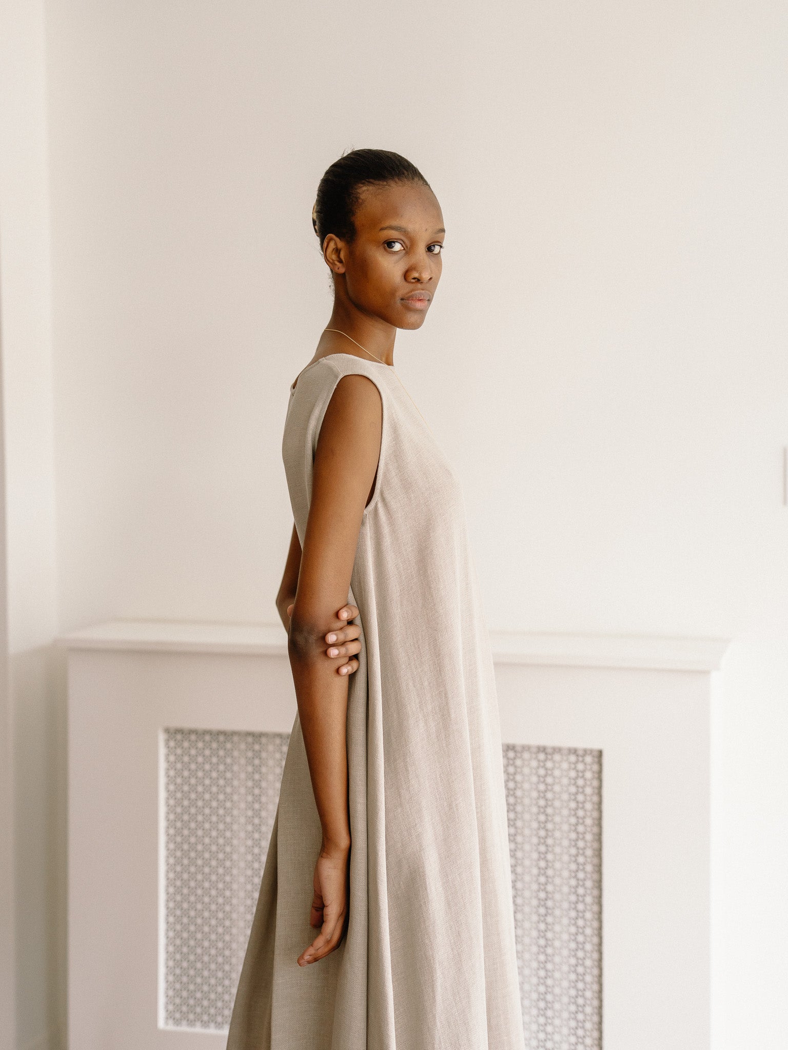 Long Tank Dress Crepe Linen (Natural)