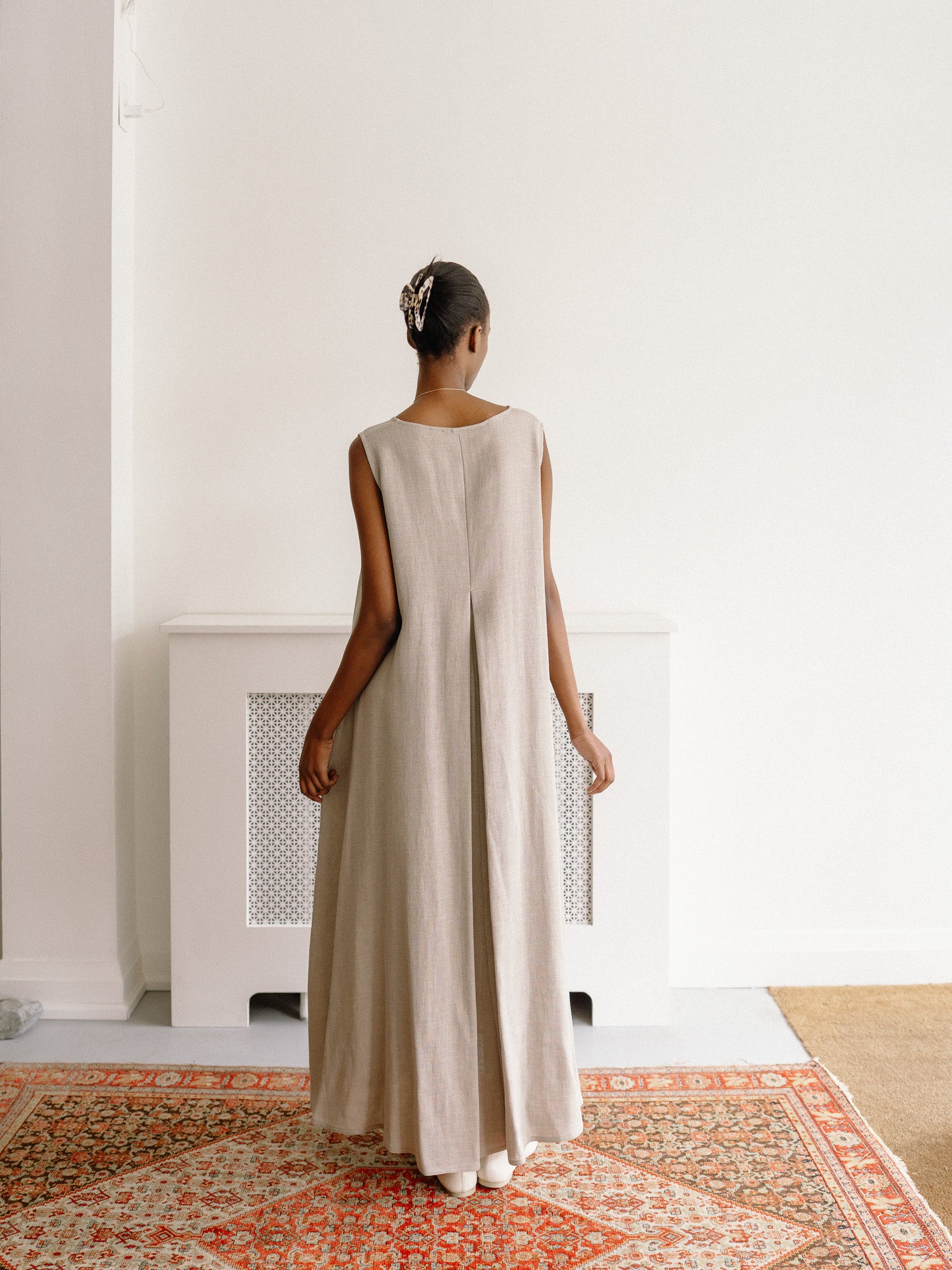 Long Tank Dress Crepe Linen (Natural)