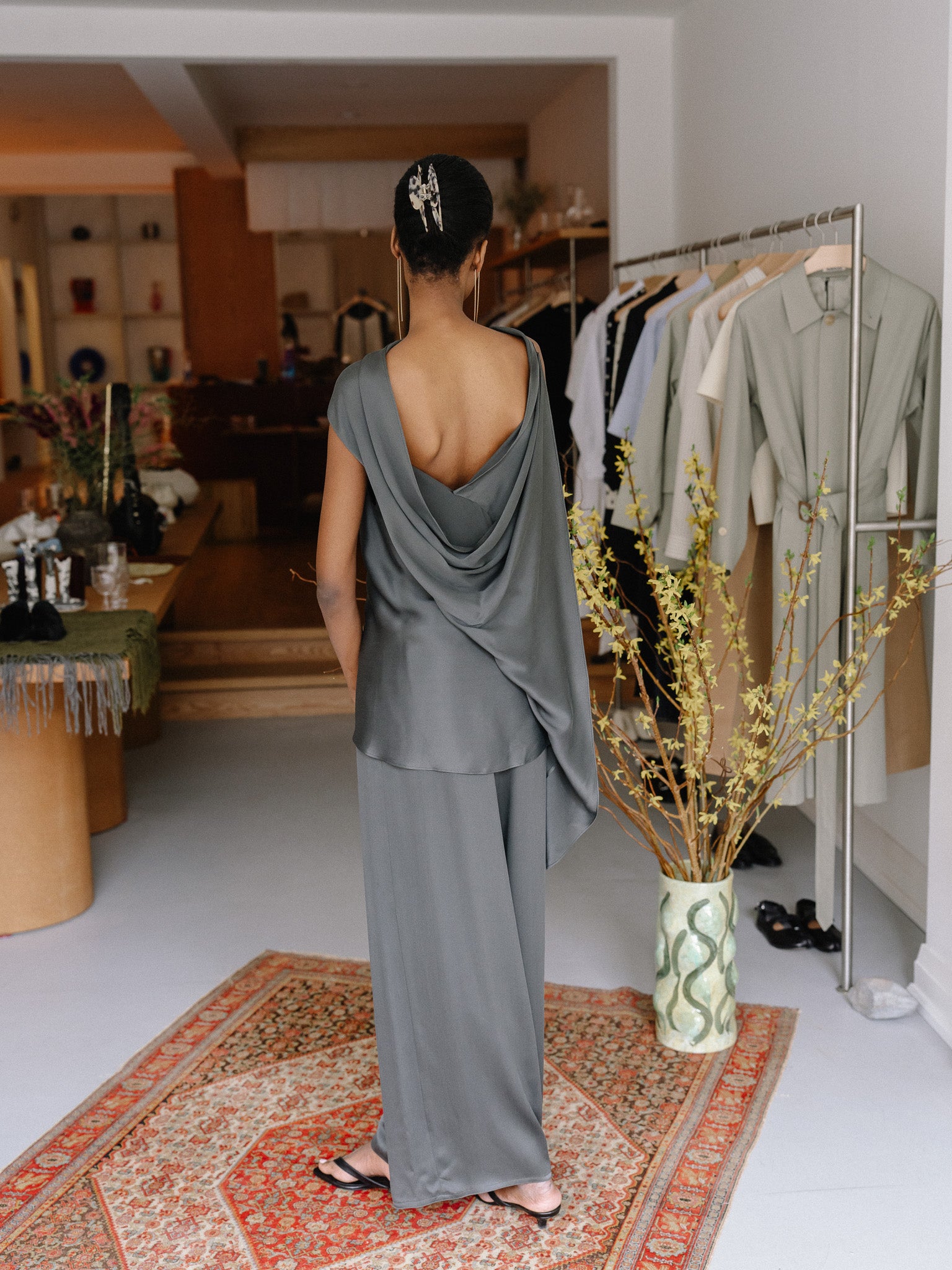 Asymmetric Top Crepe Satin (Stone)