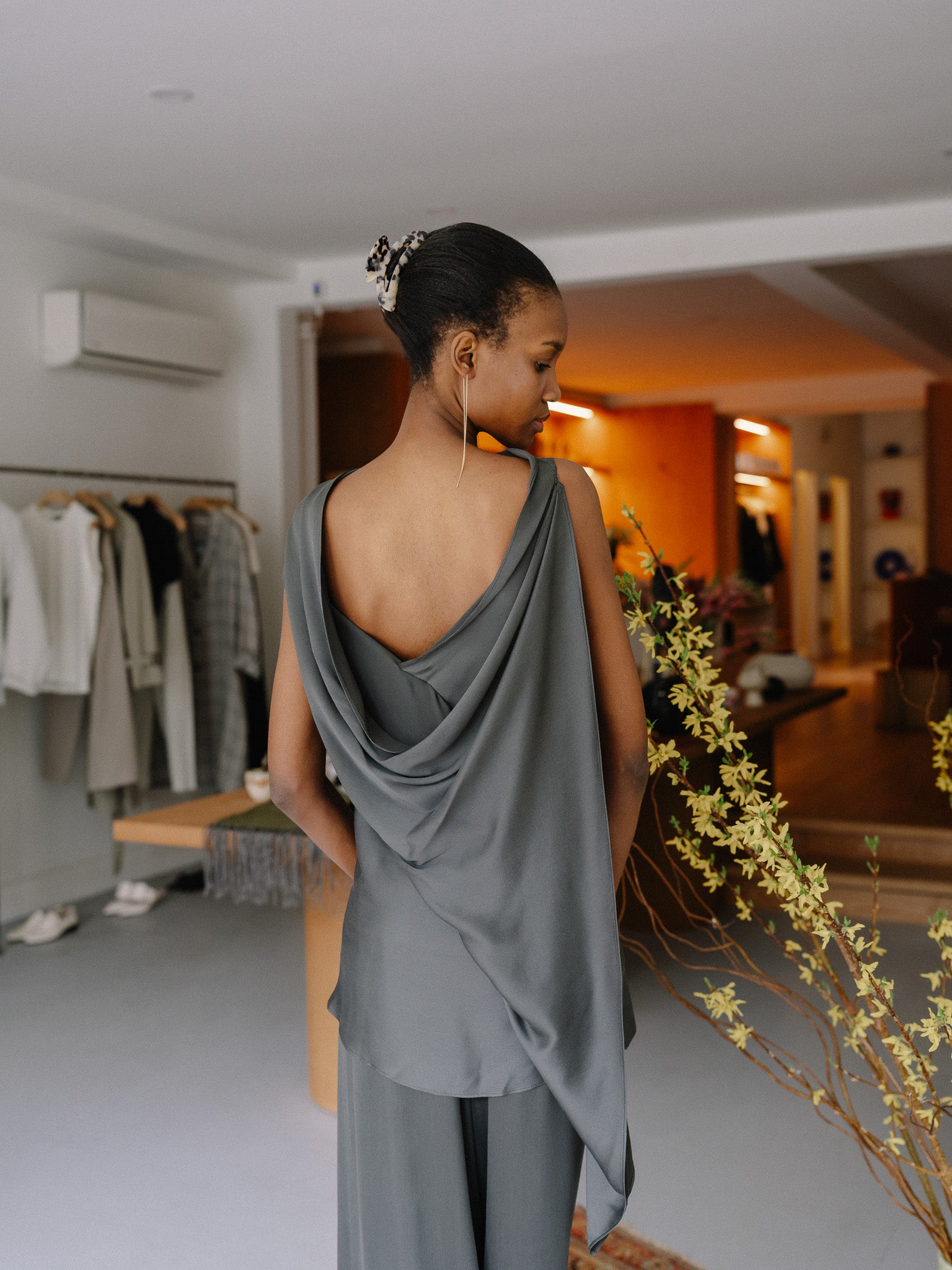 Asymmetric Top Crepe Satin (Stone)