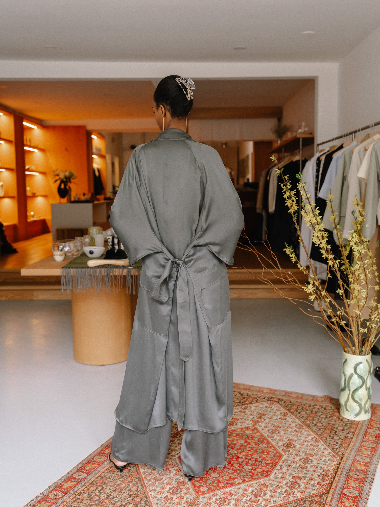 Oversized Trench Coat Crepe Satin (Stone)